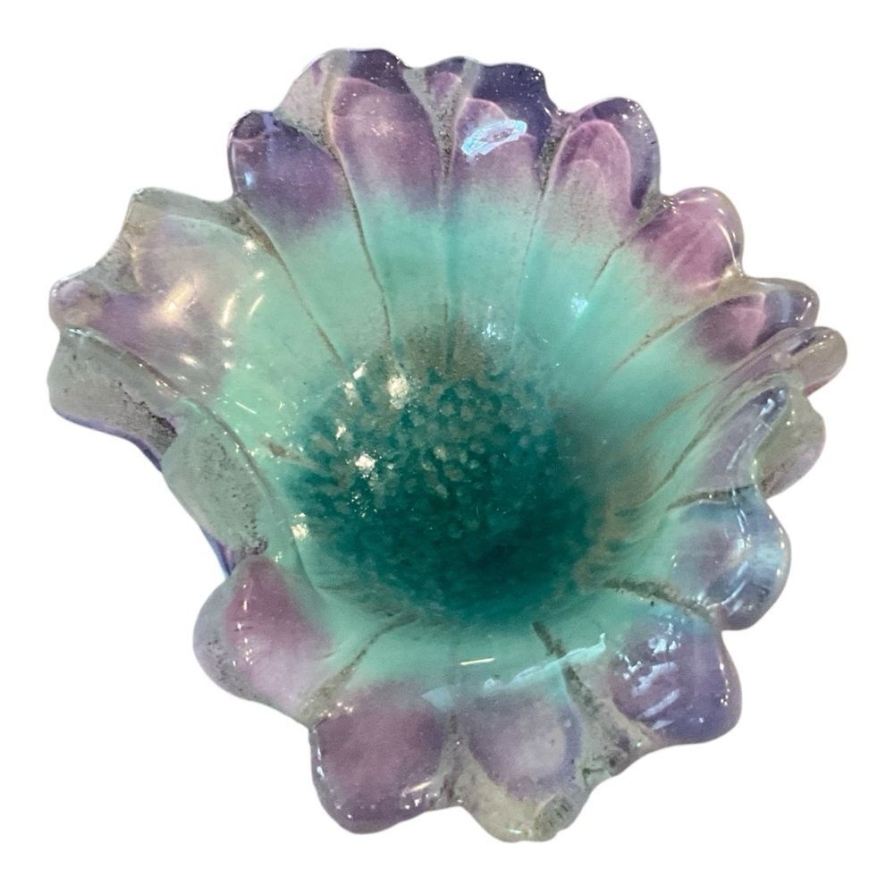 Handcrafted Glass Flower Bowl - Purple and Teal